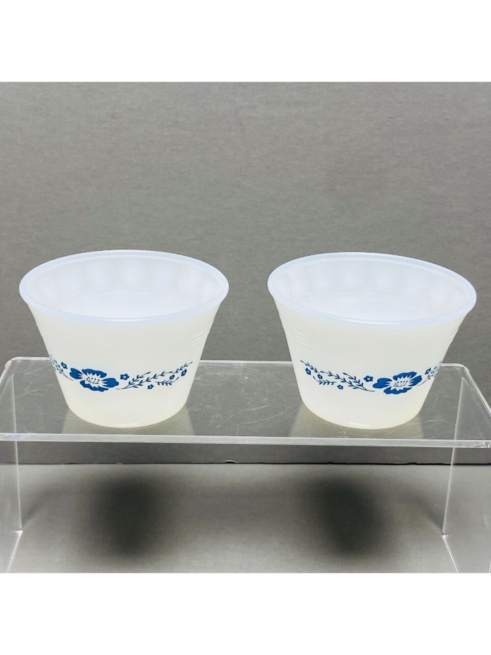 Termocrisa 5 Oz Vintage Milk Glass Custard Ramekin Cups Blue Floral  Set Of 2